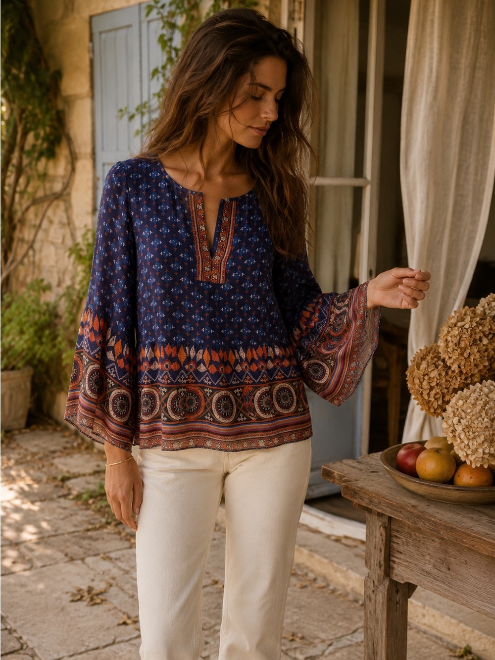 Joie Silk Blouse Navy Multi Print Sheer Sleeve Relaxed Top Small - Picture 4 of 12